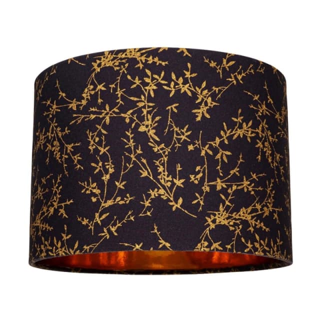 Happy Homewares Modern Soft Cotton Fabric Lamp Shade with Shiny Foil Floral Decoration in Black Size: 12" Black Unisex 12"