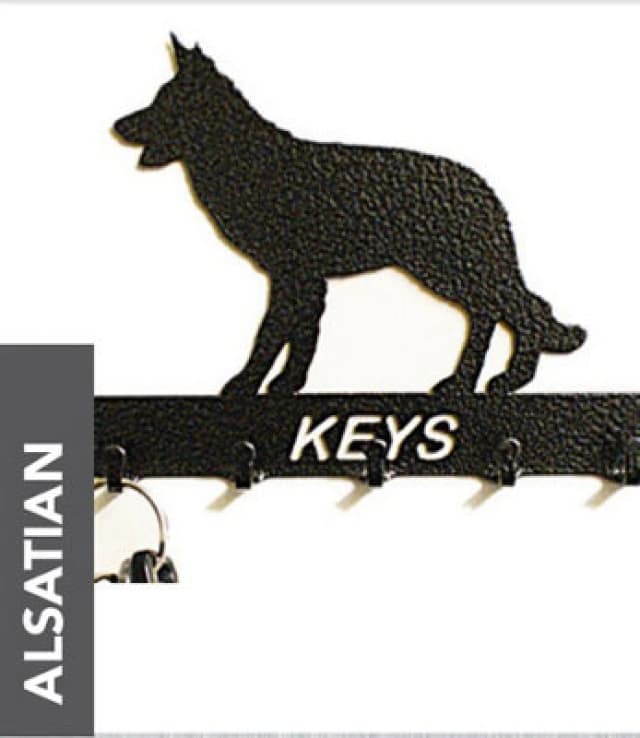 Alsatian Key Holder - Rack - Solid Steel - W15 X H9cm - Black