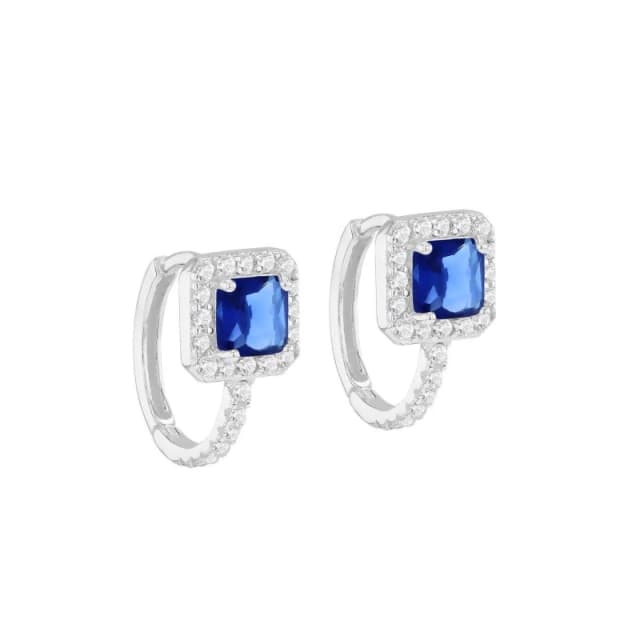 Be You Sterling Silver CZ Sapphire Cushion Huggy Earrings Sterling Silver female One Size
