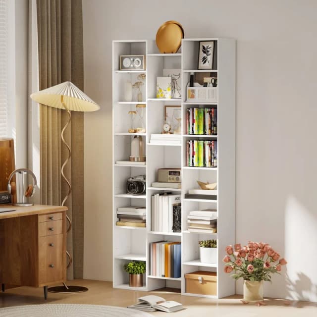 HOMCOM Tall Bookshelf with 21 Compartments & 10 Adjustable Shelves in White White Unisex