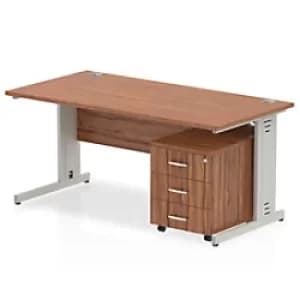 Dynamic Rectangular Straight Desk Walnut MFC Cable Managed Cantilever Leg Silver Frame Impulse 1 x 3 Drawer Mobile Pedestal 1800 x 800 x 730mm