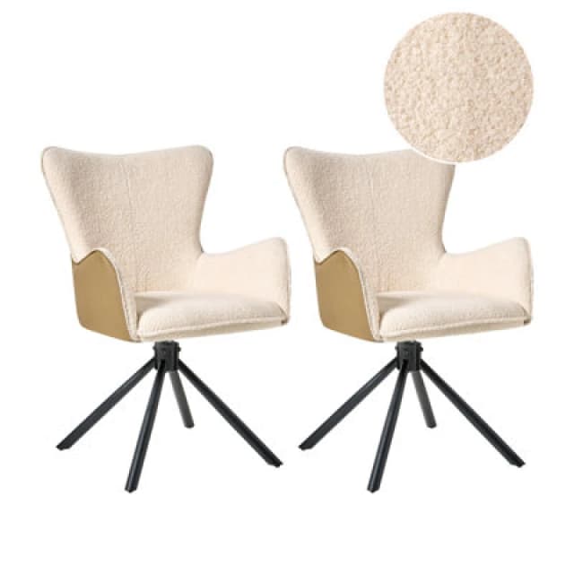 Beliani Set Of 2 Dining Chairs Swivel Novi Boucle Light Beige