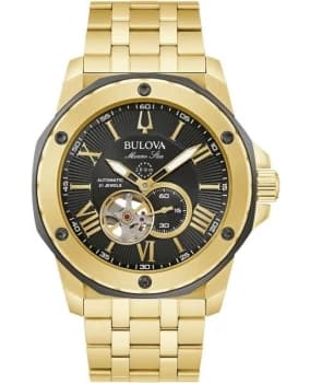 Mens Bulova 98A273 Automatic Marine Star Gold Tone Steel Bracelet Wristwatc Colour - Black