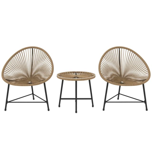 Outsunny Rattan Bistro Set, Cushioned Acapulco Chairs, Glass Table, Natural Dark Brown