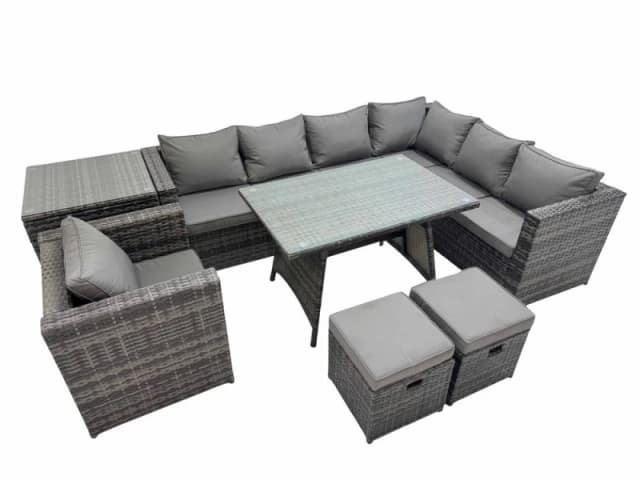 Fimous Patio Furniture Sets with Dining Table Side Table 2 Small Stools in Dark Grey Dark Grey Unisex