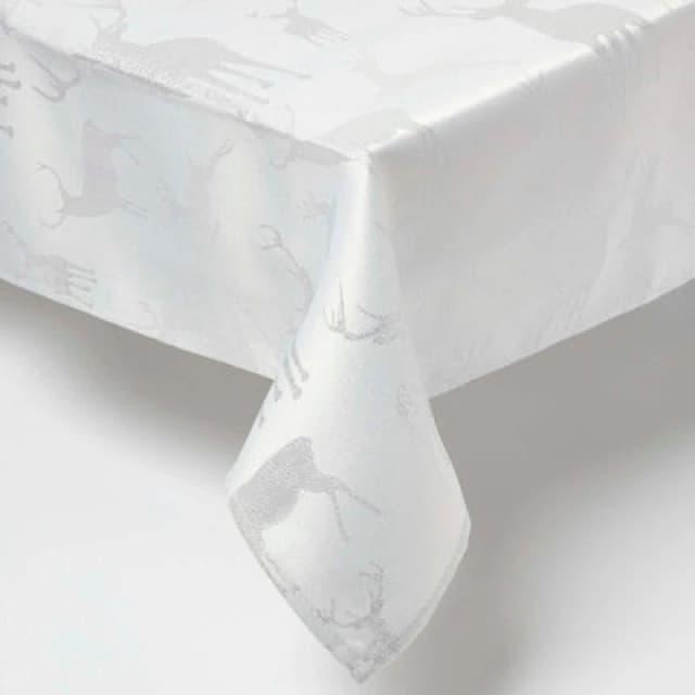 Homescapes Stag Christmas Table Cloth, 132 x 228cm Silver