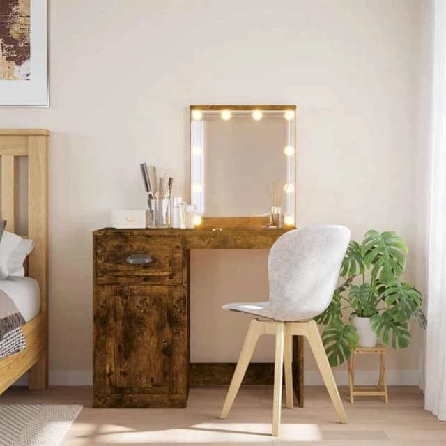 vidaXL Dressing Table with LED Lights Smoked Oak 90x42x132.5 cm, Brown 834975