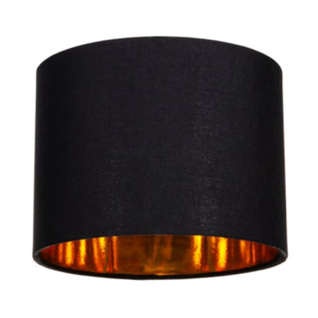 Happy Homewares Modern Black Cotton Fabric Small 8 Drum Lamp Shade With Shiny Golden Inner