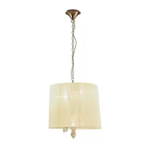 Tiffany Pendant 3+3 Light E14+G9, French Gold With Cream Shade & Clear Crystal