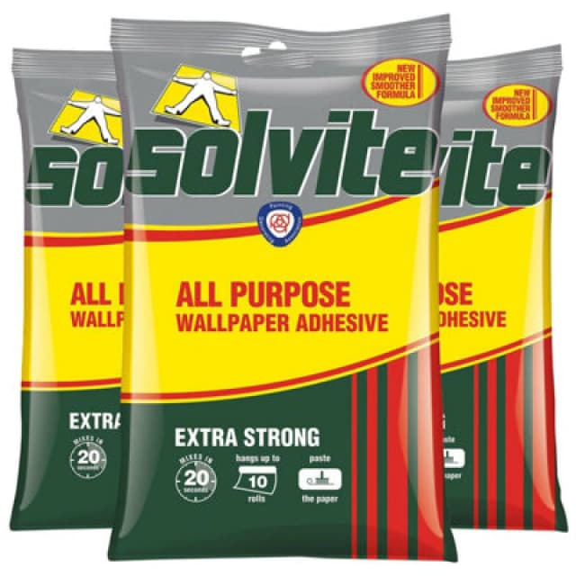 Solvite All-Purpose Extra Strong Wallpaper Adhesive, 3 Sachets (Approx 30 Rolls)