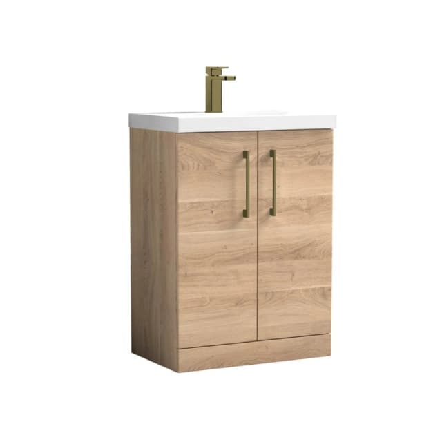 BALTERLEY Balterley Level Contemporary Bathroom Floor Standing 2-Door Vanity & Basin, Bleached Oak, 600mm BALARN3003AH017