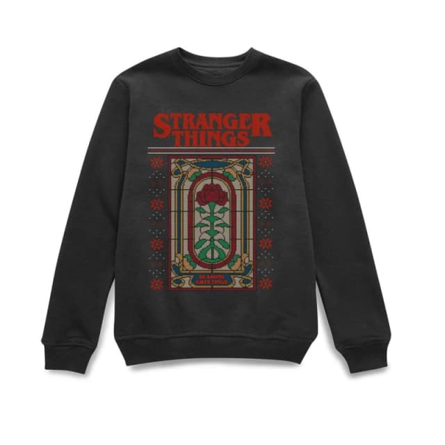 Stranger Things Creel House Window Christmas Jumper - Black - S