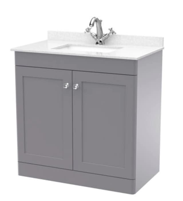 nuie 800mm Floor Standing 2 Door Vanity & Marble Top 1TH - Satin Grey CLC226WS1