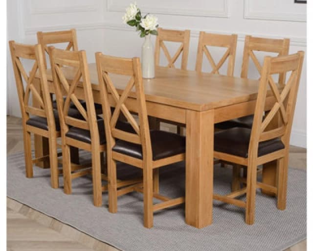 Thats Furniture Dakot 182 x 92cm Oak Dining Table & 8 Berkeley Brown Leather Chairs Size: 182 x 92cm Brown Unisex 182 x 92 cm