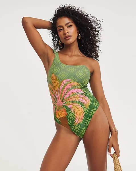 Chelsea Peers Chelsea Peers One Shoulder Swimsuit Khaki Female 20 QV44106