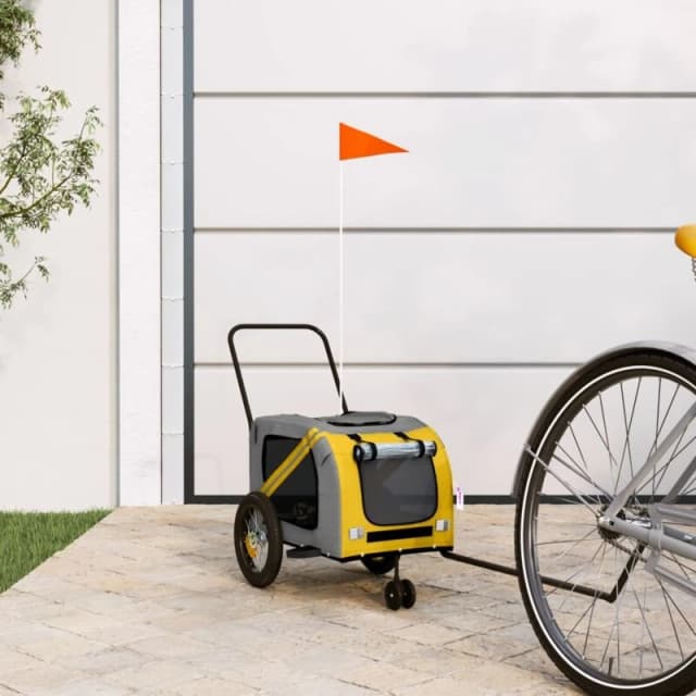 vidaXL Pet Bike Trailer Yellow and Black Oxford Fabric and Iron, Yellow 93889