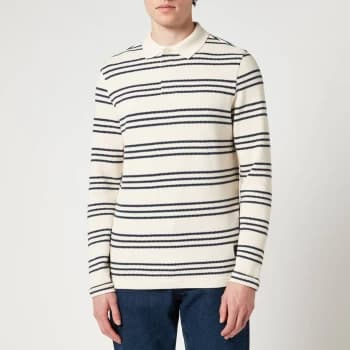 Barbour 55 Degrees North Mens Rake Striped Overlayer Polo Shirt - Ecru - L