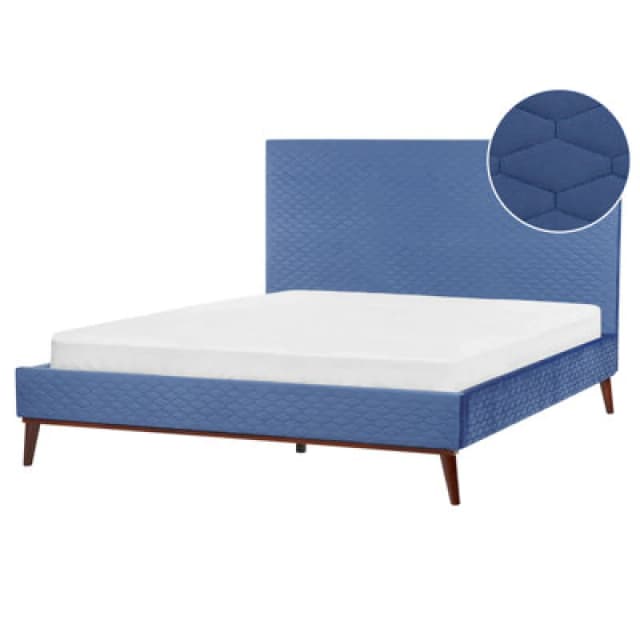 Beliani Bed Velvet Bayonne 180 X 200 Cm (Eu Super King) Blue
