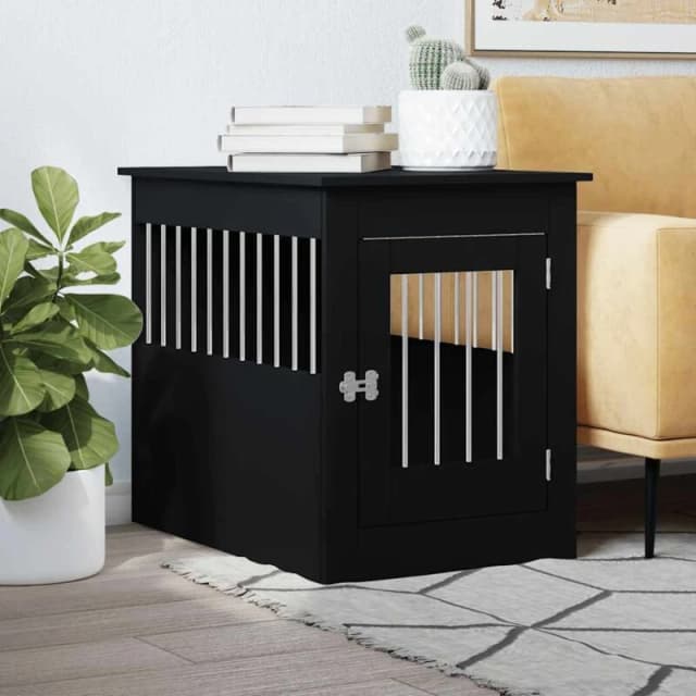 vidaXL Dog Crate Furniture Black 55x80x68cm Engineered Wood, Black 838324