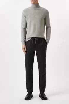 Mens Slim Fit Charcoal Pinstripe Drawstring Trousers
