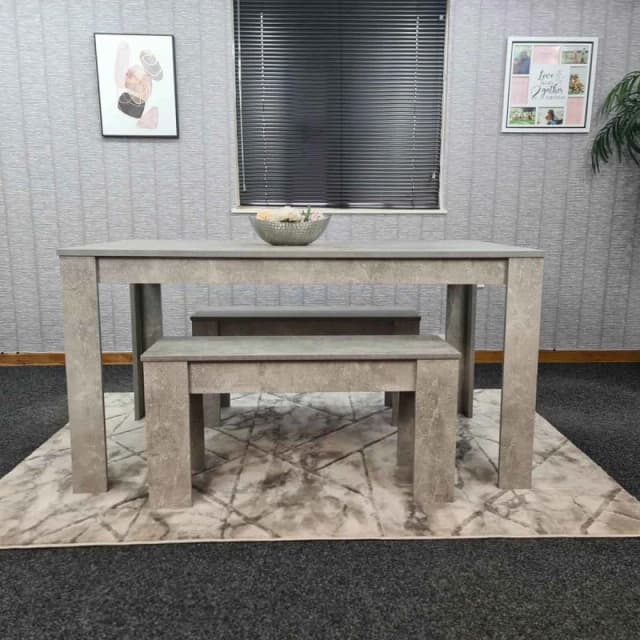 KOSY KOALA Kosy Koala - Dining Table and 2 Benches Stone Grey Effect Wood Table 2 Grey Benches Dining Room Furniture Stone grey 117 + 2 stone grey ben