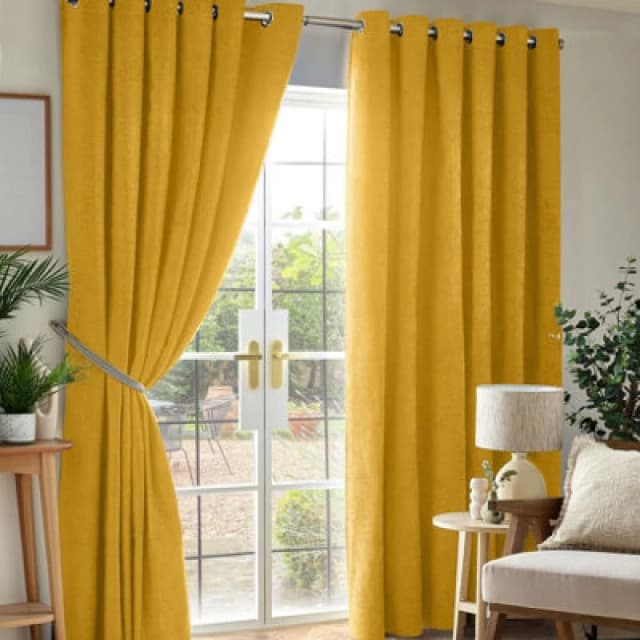 Luxury Living Chenille Blackout Ring Top Eyelet Curtains 117Cm X 137Cm Ochre