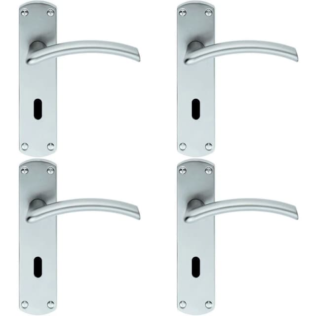 Loops 4x PAIR Arched Lever on Lock Backplate Door Handle 170 x 42mm Satin Chrome Multi