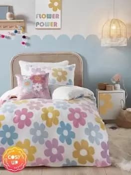 Bedlam Retro Floral Pink Plush Fleece Duvet Cover Set, Pink, Size Double