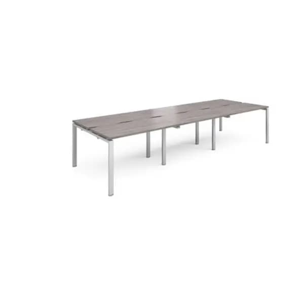Adapt Adapt sliding top triple back to back desks 3600mm x 1200mm - silver frame, grey oak top STE3612-S-GO