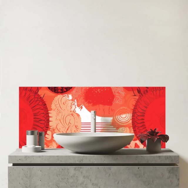 Warren Reed - Designer Abstract Red Sun pattern Glass Bathroom Splashback Red Unisex