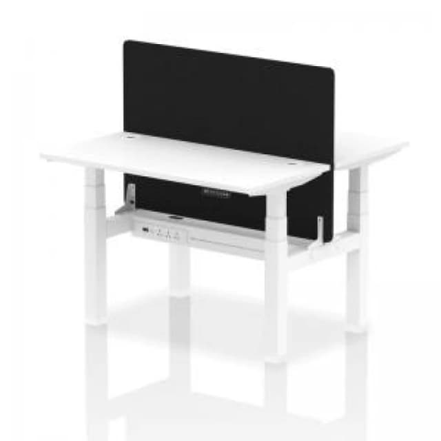 Air Back - to - Back 1200 x 600mm Height Adjustable 2 Person Bench Office Desk White Top - Cable Ports White Frame - Black Straight Screen