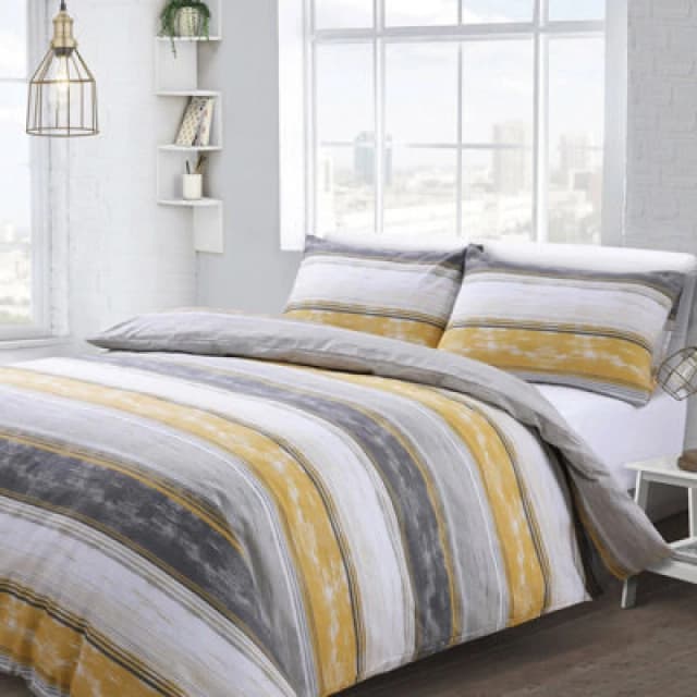 Velosso Brooklyn Stripe Printed Cotton Rich King Duvet Cover And Pillowcase Set - Grey 5029497670386