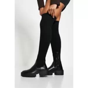 I Saw It First Knitted Chunky Split Sole Thigh High Boots - Black