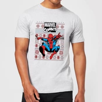 Marvel Avengers Classic Spider-Man Mens Christmas T-Shirt - Grey - 4XL