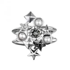 Ladies Karl Lagerfeld Silver Plated Eclectic Stud Cluster Ring Size L