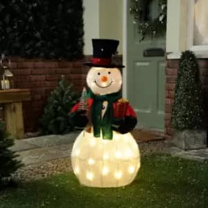 Festive 90cm Battery Operated Lit Snowman Holding Present 50 Warm White LEDs