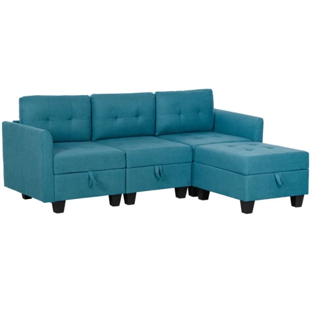 HOMCOM Convertible Modular Sectional Sofa w/ Storage Wood Frame - Light Blue TJ Hughes Dark Grey 5061025016648