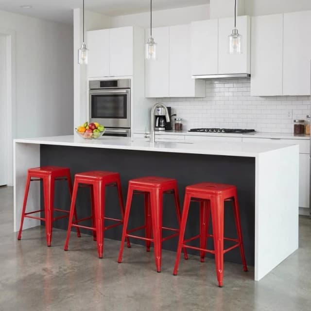 FWStyle Bistro Set Of 4 24" Assembled Red Gloss Steel Countertop Stools Red Unisex