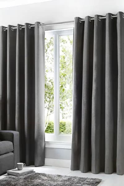 Fusion 'Sorbonne' 100% Cotton Light Filtering Plain Dyed Eyelet Curtains Charcoal