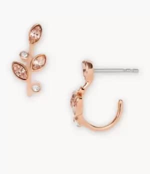 Fossil Women Pink Blooms Vintage Rose Stainless Steel Hoop Earrings