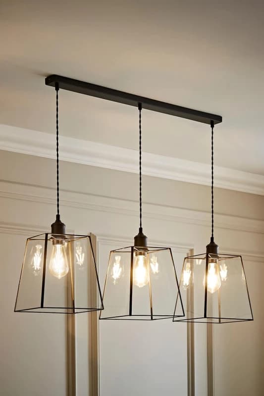 ValueLights ValueLights Susie Glass Lantern Lamp Shade 3 Drop Diner Ceiling Pendant Light in Black One Size Unisex 5059406062582