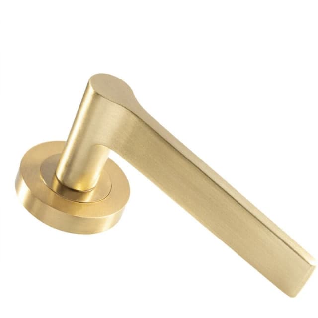 Loops PAIR Straight Rounded Handle on Round Rose Concealed Fix Satin Brass Metallics