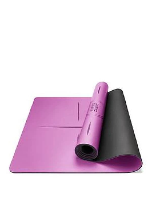 Core Balance Rubber Yoga Mat With Body Alignment Lines Non Slip Extra Wide Purple