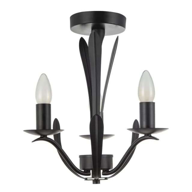 Happy Homewares Traditional 3-Arm Ceiling Light in Matte Black with Metal Leaves Black Unisex