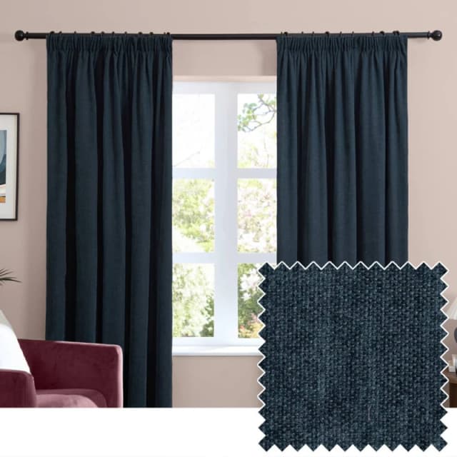 Furn Soft Chenille Blackout Pencil Pleat Curtain Pair in Navy Size: 117cm width x 137cm drop Navy Unisex 117cm width x 137cm drop