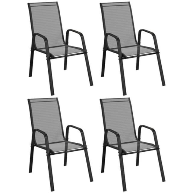Outsunny Set of 4 Garden Dining Chair Set Outdoor with High Back Armrest Black