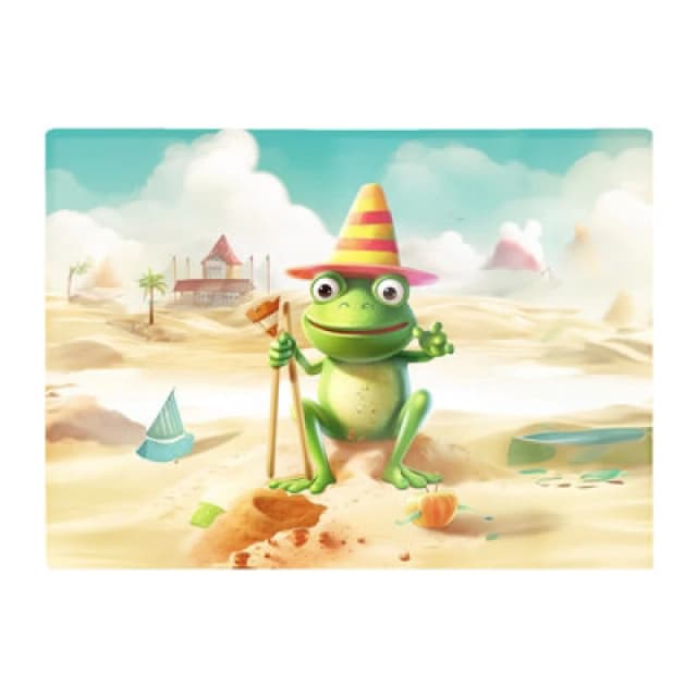 Warren Reed Designer Happy Frog On A Beach Holiday Glass Chopping Board