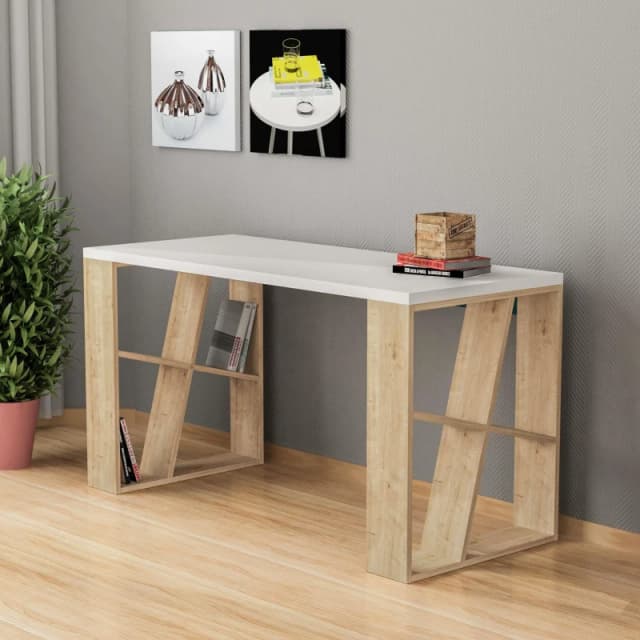 DECORTIE Decortie Honey Modern Desk With Bookshelf Legs - White / Oak M.MS.10987.15