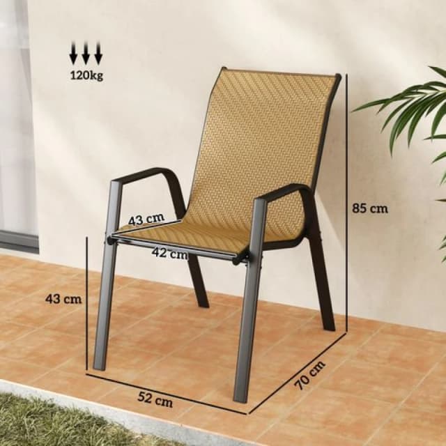 Outsunny Outsunny Wicker Dining Chairs Set of 4, Stackable Outdoor Chairs - Khaki