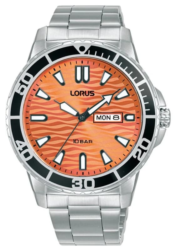 Lorus Lorus Men Seigaiha-Mon Orange Dial Watch RH361AX9 in Silver Silver One Size Male 4894138358715